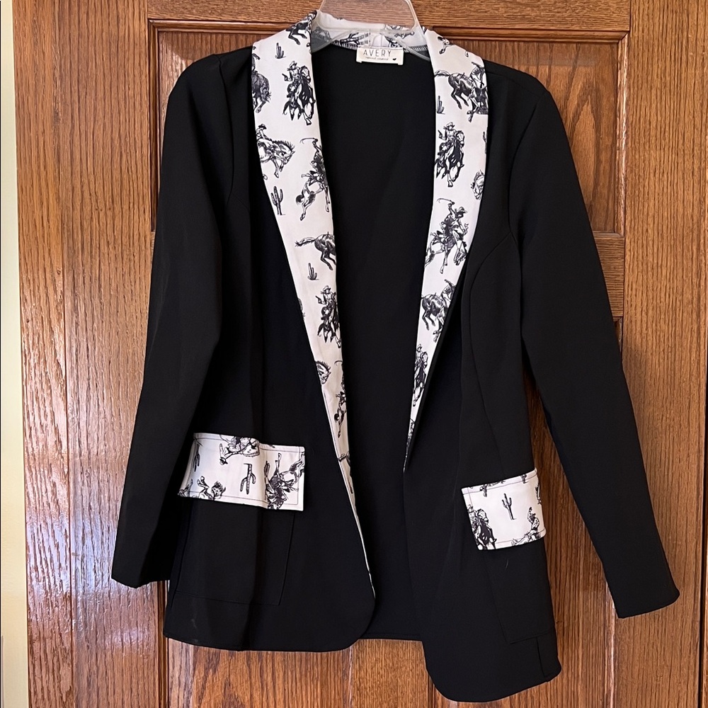 Avery Women's Blazer with Black and White Design